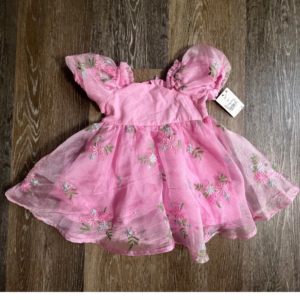Girls' Pink Floral Overlay Dress